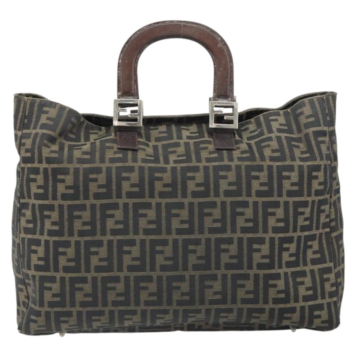 FENDI Zucca Canvas Hand Bag Brown Black Silver Auth ka1974