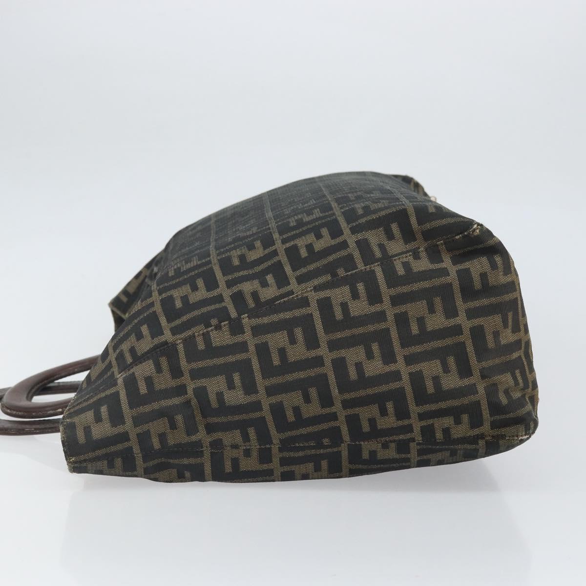 FENDI Zucca Canvas Hand Bag Brown Black Silver Auth ka1974