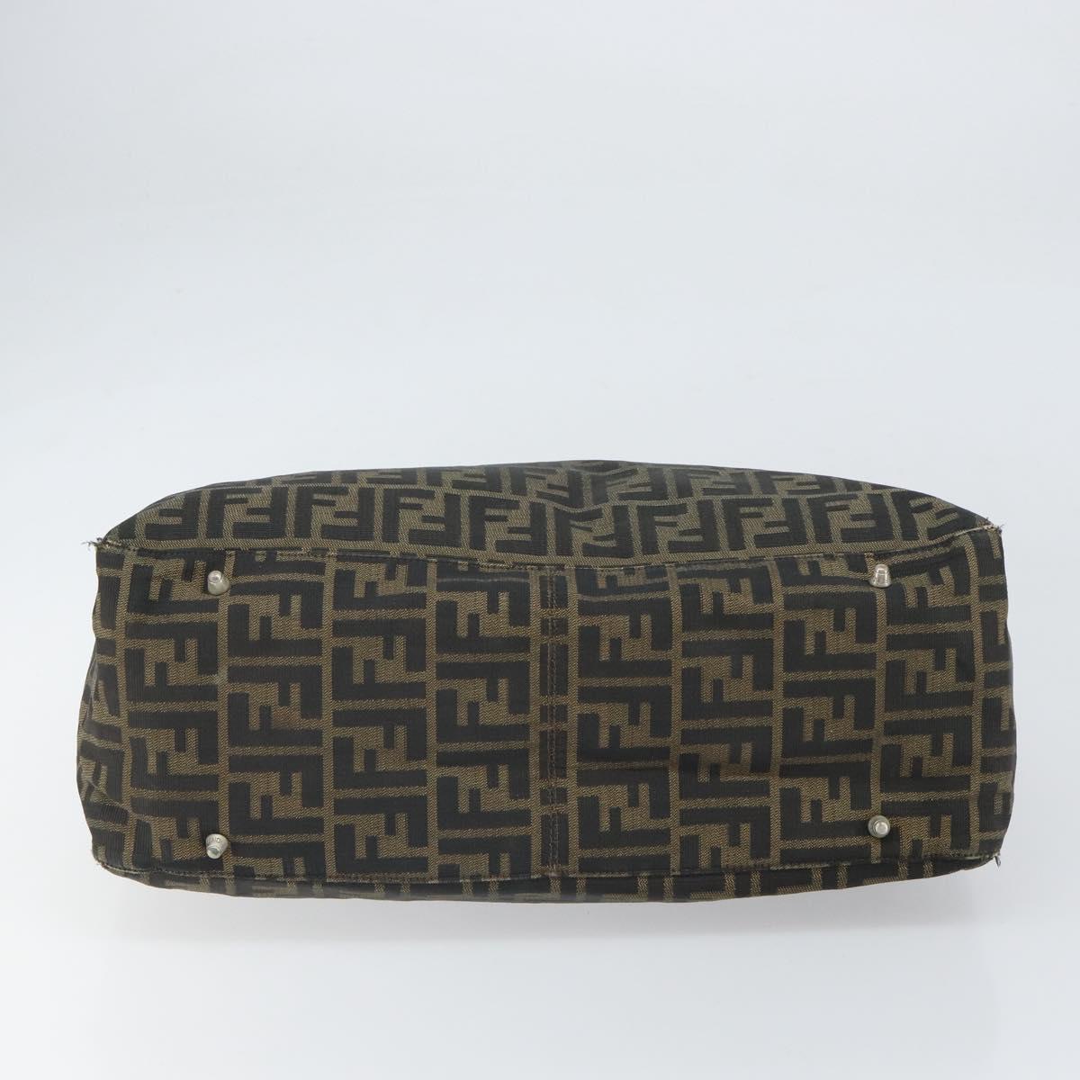 FENDI Zucca Canvas Hand Bag Brown Black Silver Auth ka1974
