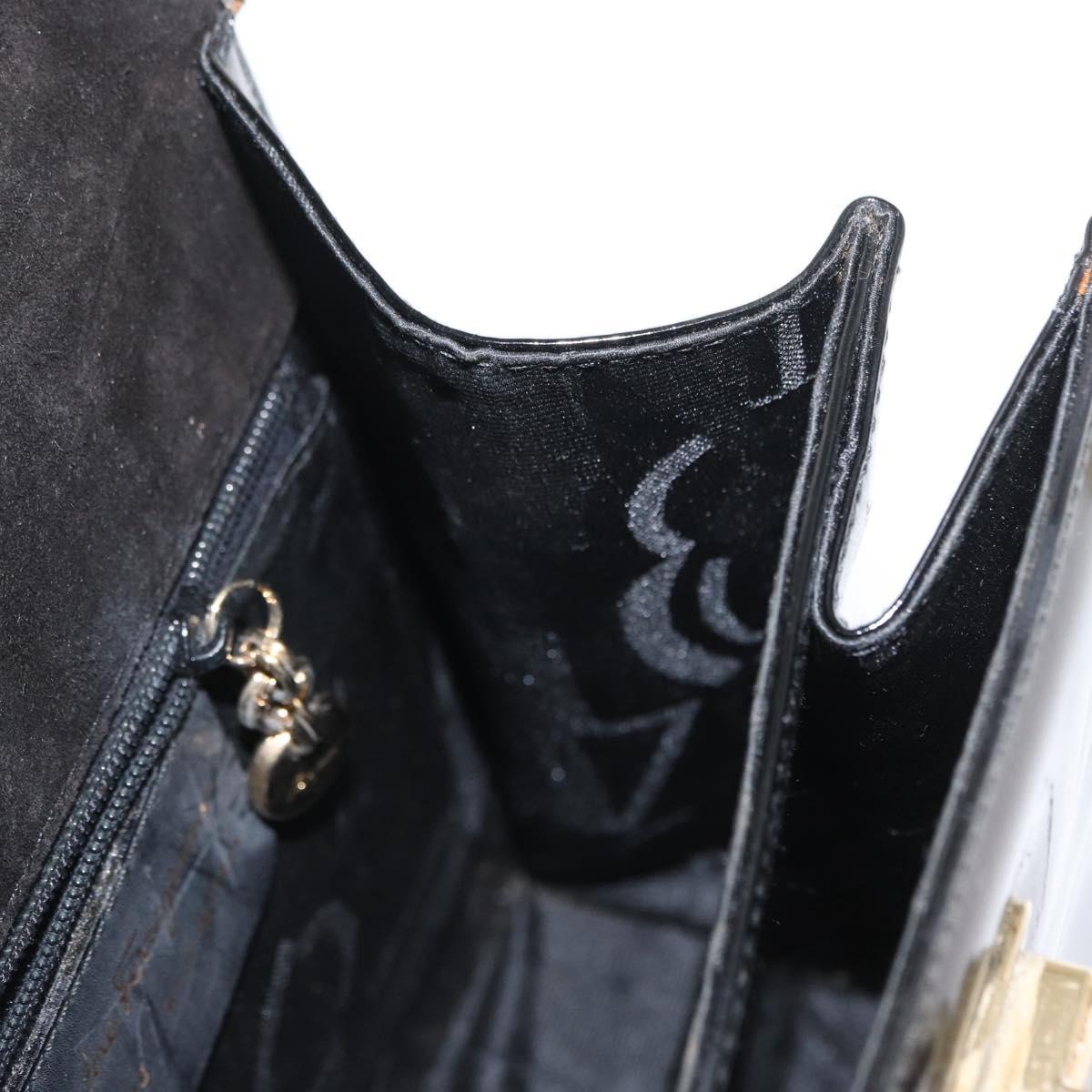 Salvatore Ferragamo Gancini Hand Bag Patent leather 2way Black Gold Auth ka1994