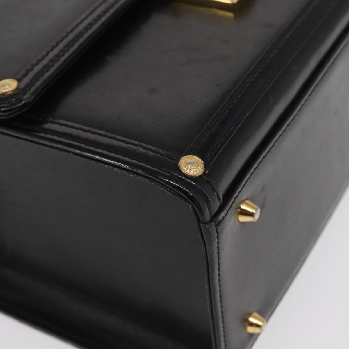 VERSACE Hand Bag Leather Black Gold Auth ka1996