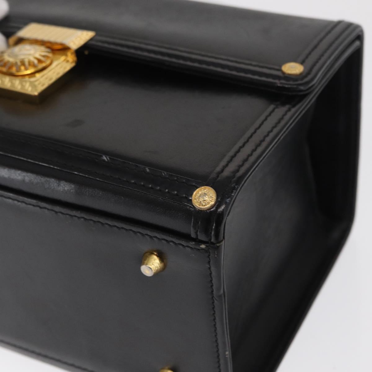 VERSACE Hand Bag Leather Black Gold Auth ka1996