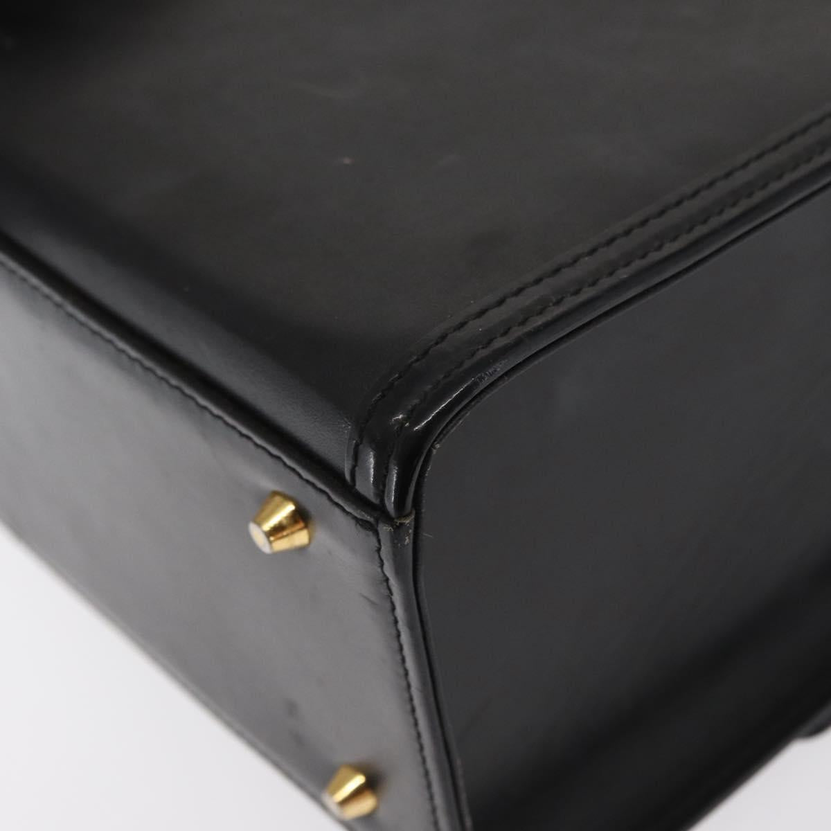 VERSACE Hand Bag Leather Black Gold Auth ka1996