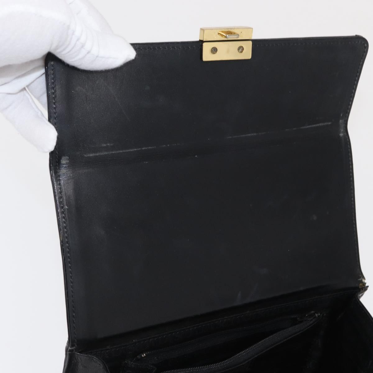 VERSACE Hand Bag Leather Black Gold Auth ka1996