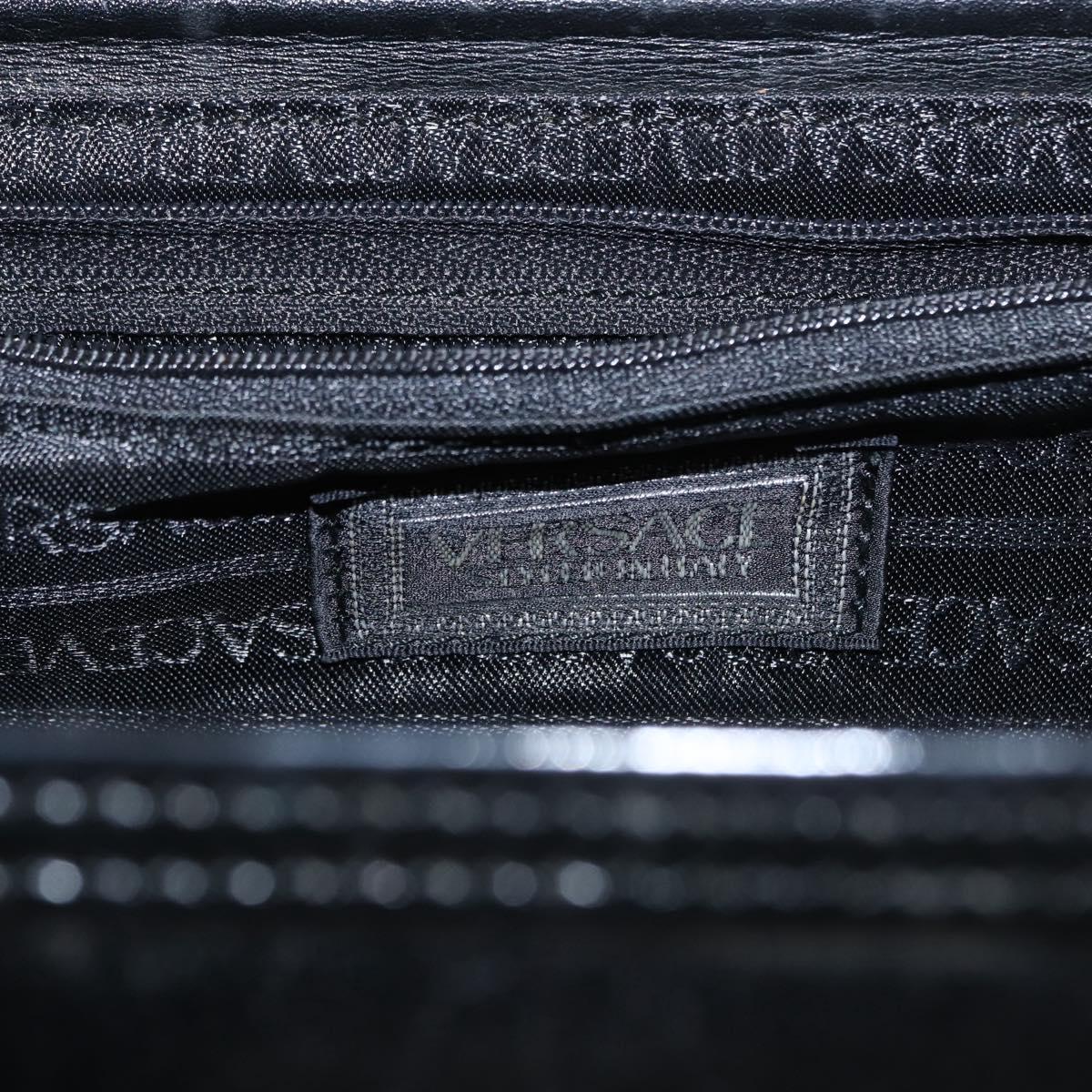 VERSACE Hand Bag Leather Black Gold Auth ka1996