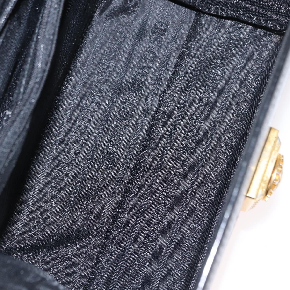 VERSACE Hand Bag Leather Black Gold Auth ka1996
