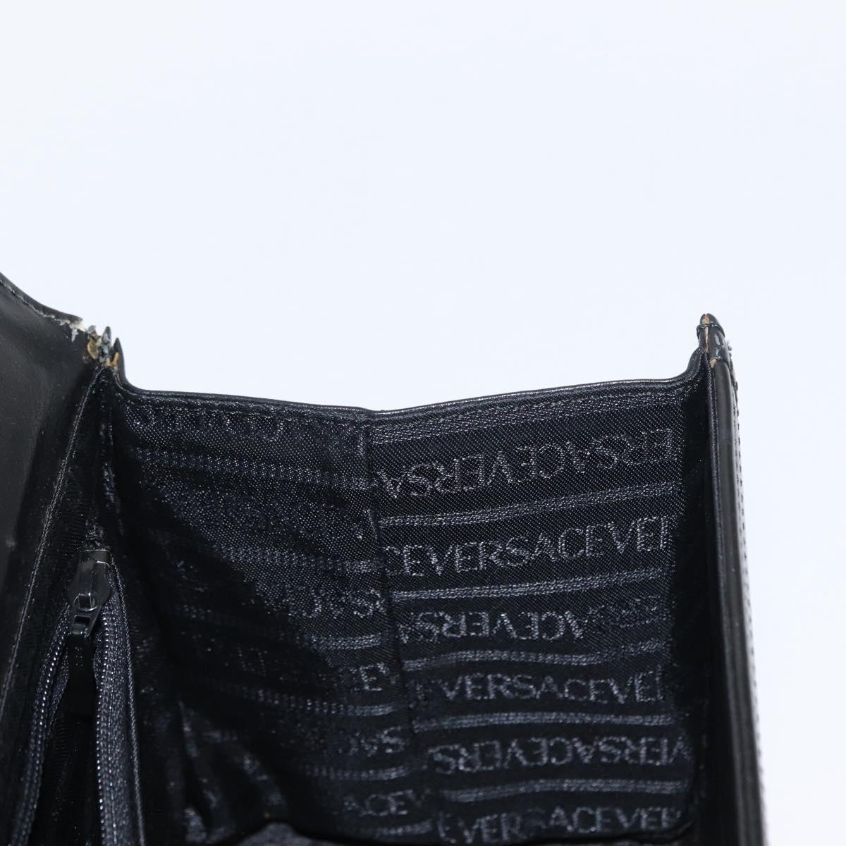 VERSACE Hand Bag Leather Black Gold Auth ka1996