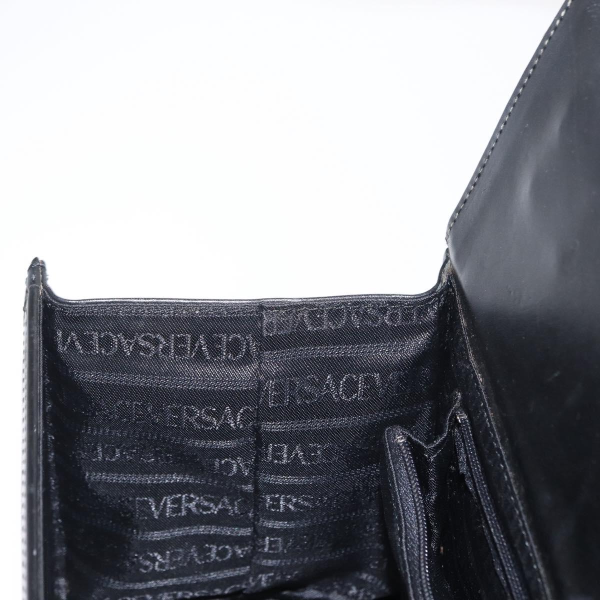 VERSACE Hand Bag Leather Black Gold Auth ka1996