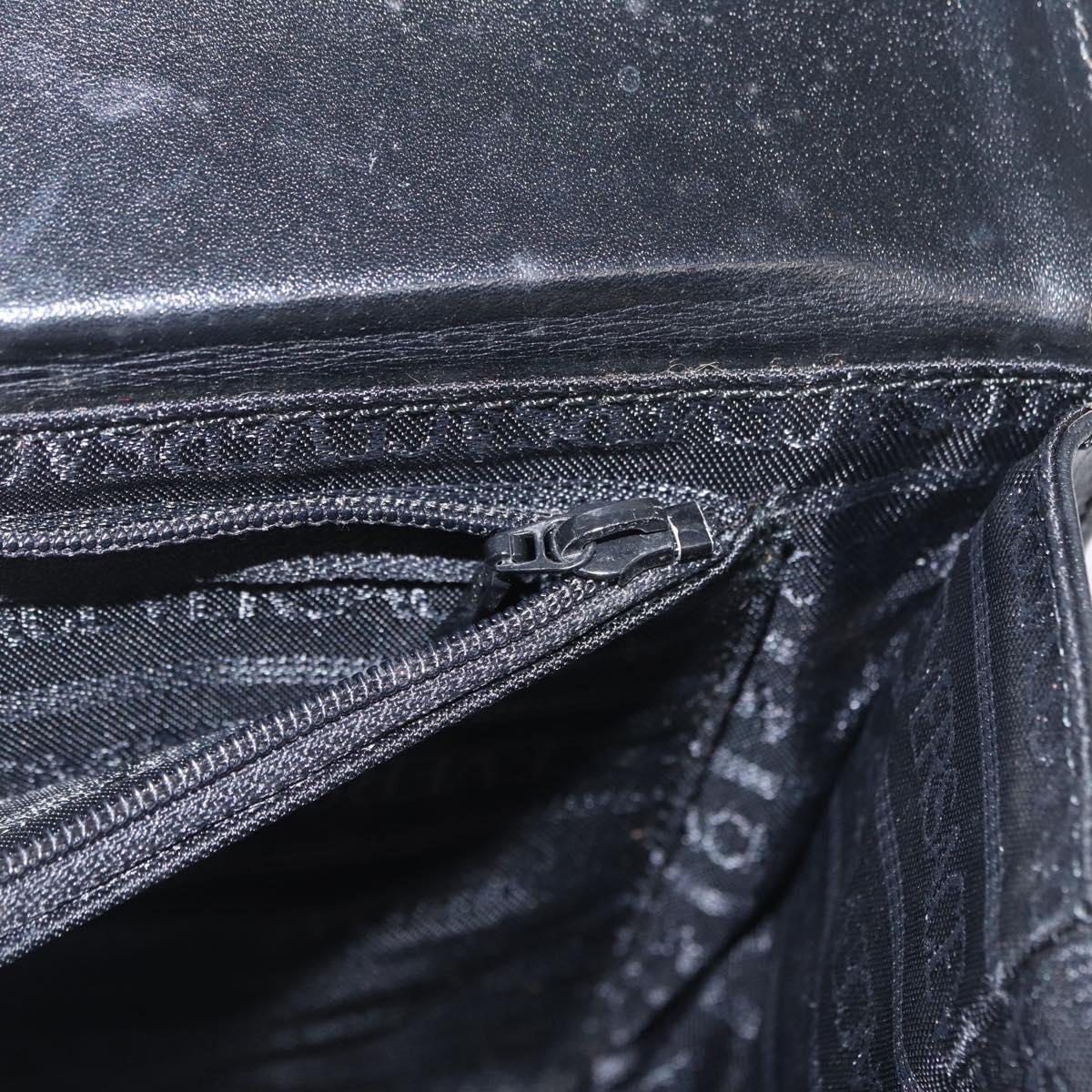 VERSACE Hand Bag Leather Black Gold Auth ka1996