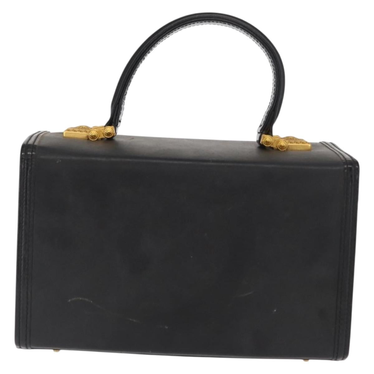 VERSACE Hand Bag Leather Black Gold Auth ka1996
