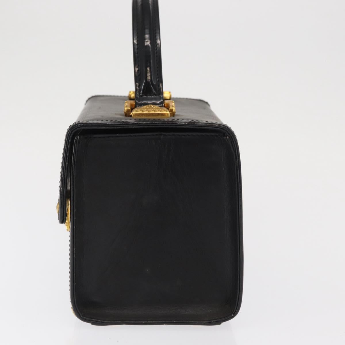 VERSACE Hand Bag Leather Black Gold Auth ka1996