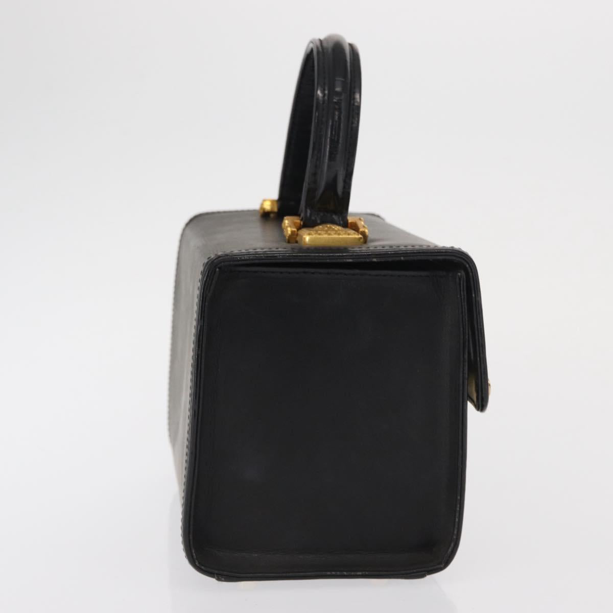 VERSACE Hand Bag Leather Black Gold Auth ka1996