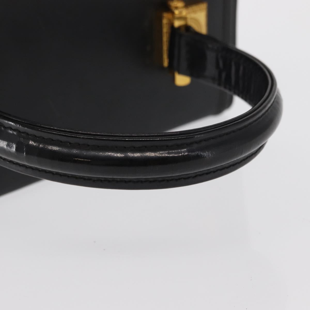 VERSACE Hand Bag Leather Black Gold Auth ka1996