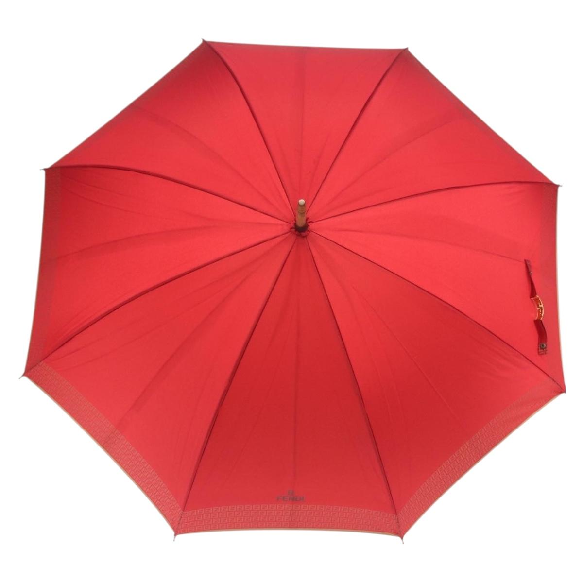 FENDI Zucchino Canvas Umbrella Nylon Red Auth ka2000