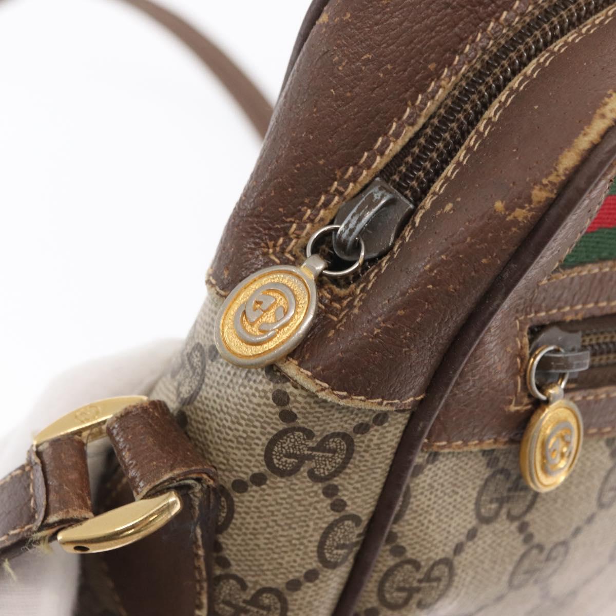 GUCCI GG Supreme Web Sherry Line Bag PVC Beige 001 113 6472 4028 Auth ka2001