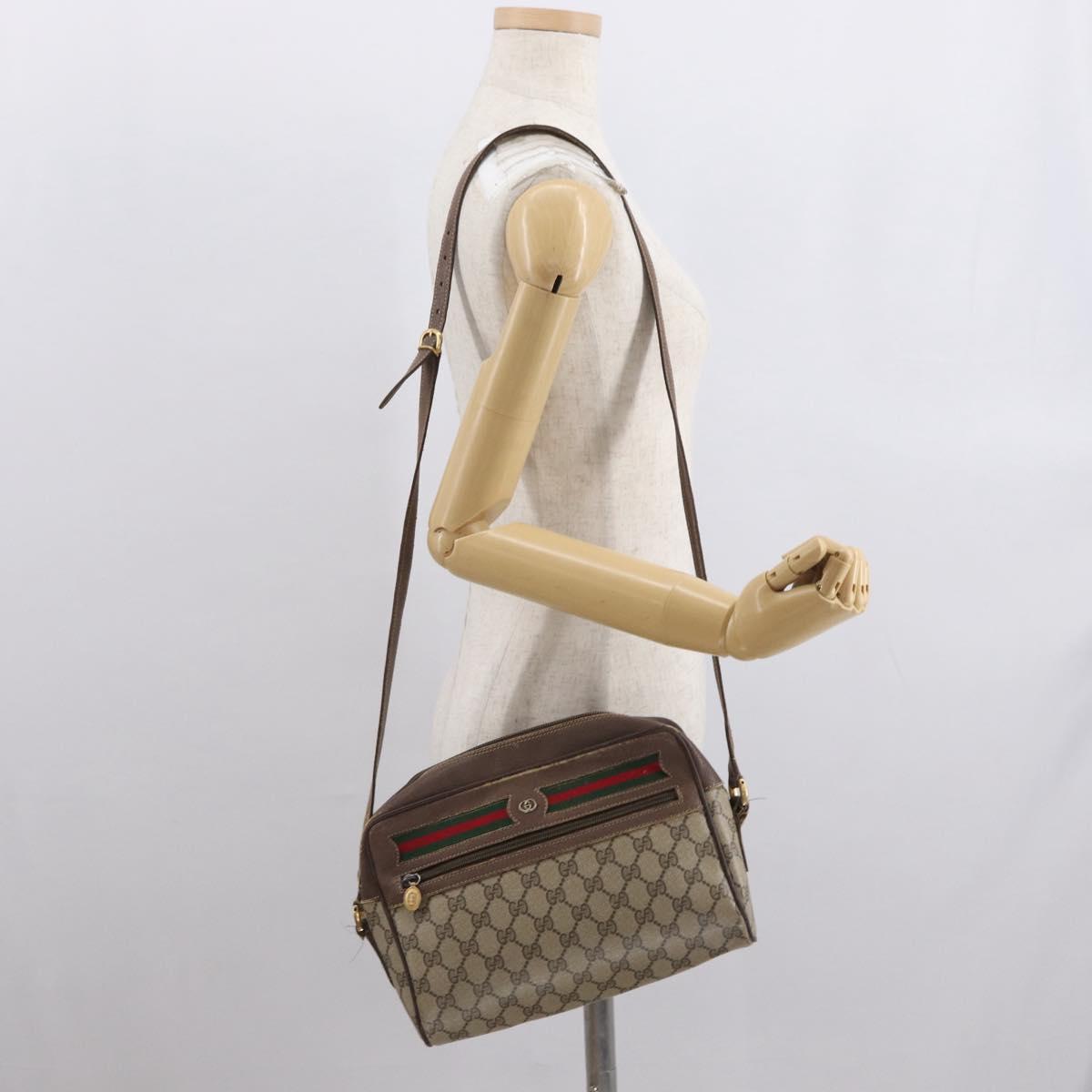 GUCCI GG Supreme Web Sherry Line Bag PVC Beige 001 113 6472 4028 Auth ka2001