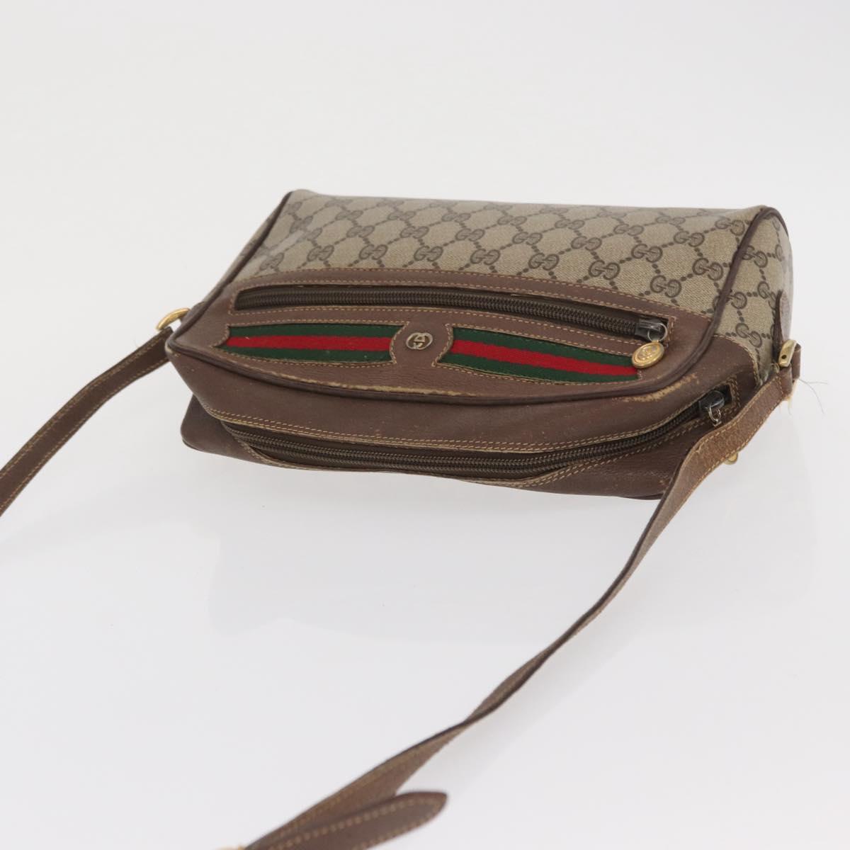 GUCCI GG Supreme Web Sherry Line Bag PVC Beige 001 113 6472 4028 Auth ka2001
