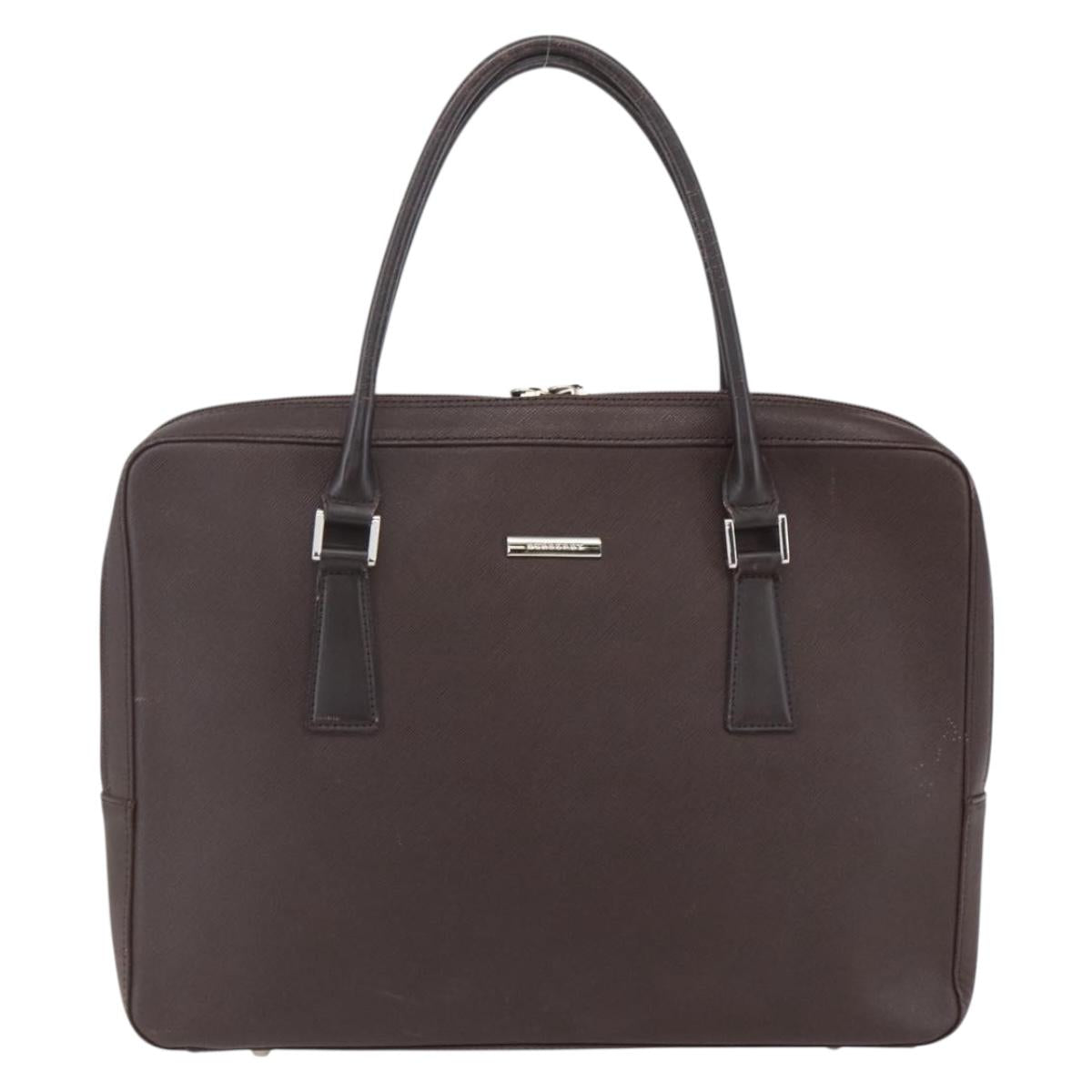 BURBERRY Hand Bag Leather Brown Silver Auth ka201