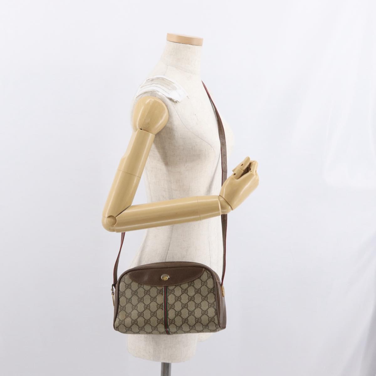 GUCCI GG Supreme Web Sherry Line Bag PVC Beige Gold 001 261 1086 Auth ka2010