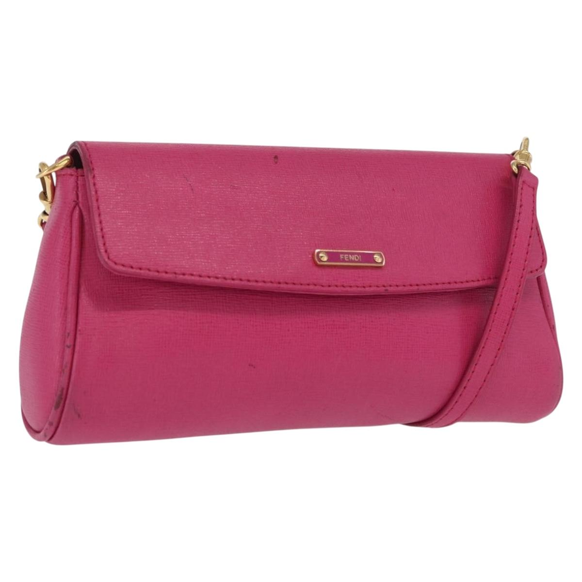 FENDI Shoulder Bag Leather 2way Pink Gold Auth ka2012