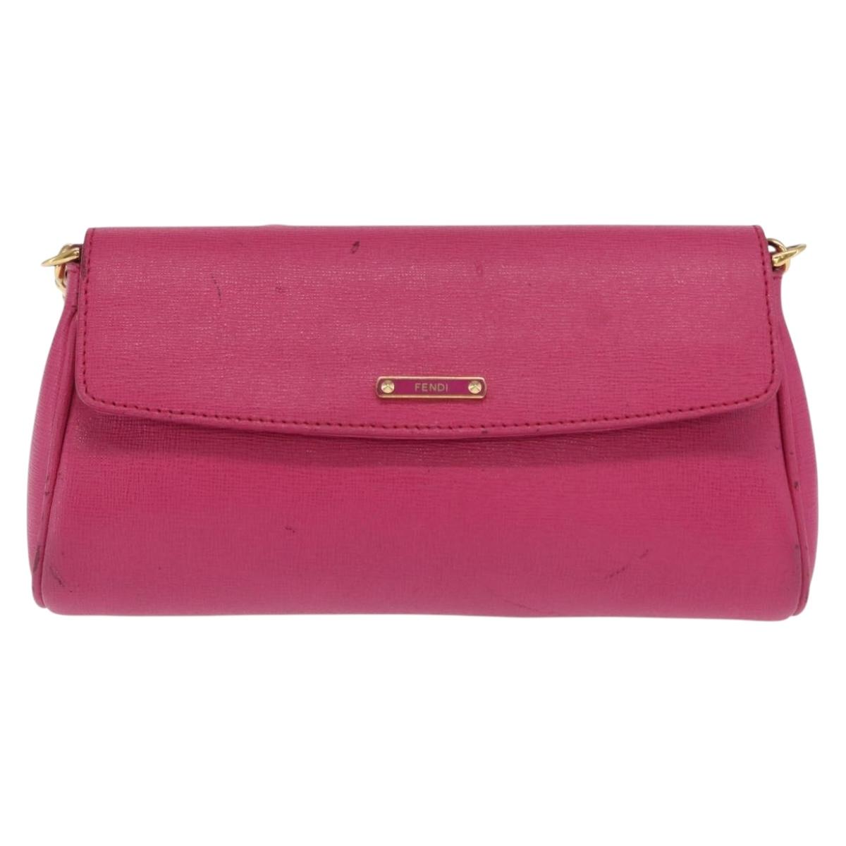FENDI Shoulder Bag Leather 2way Pink Gold Auth ka2012