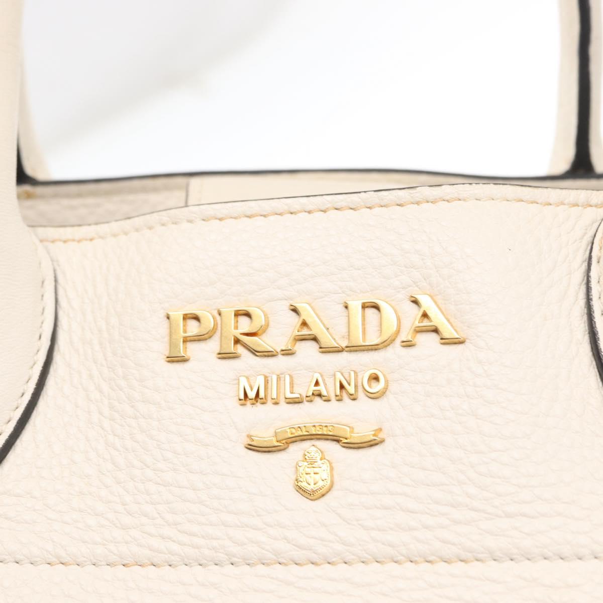 PRADA Hand Bag Leather White Gold Auth ka2014