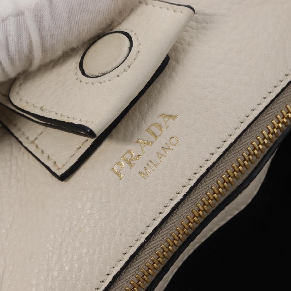 PRADA Hand Bag Leather White Gold Auth ka2014