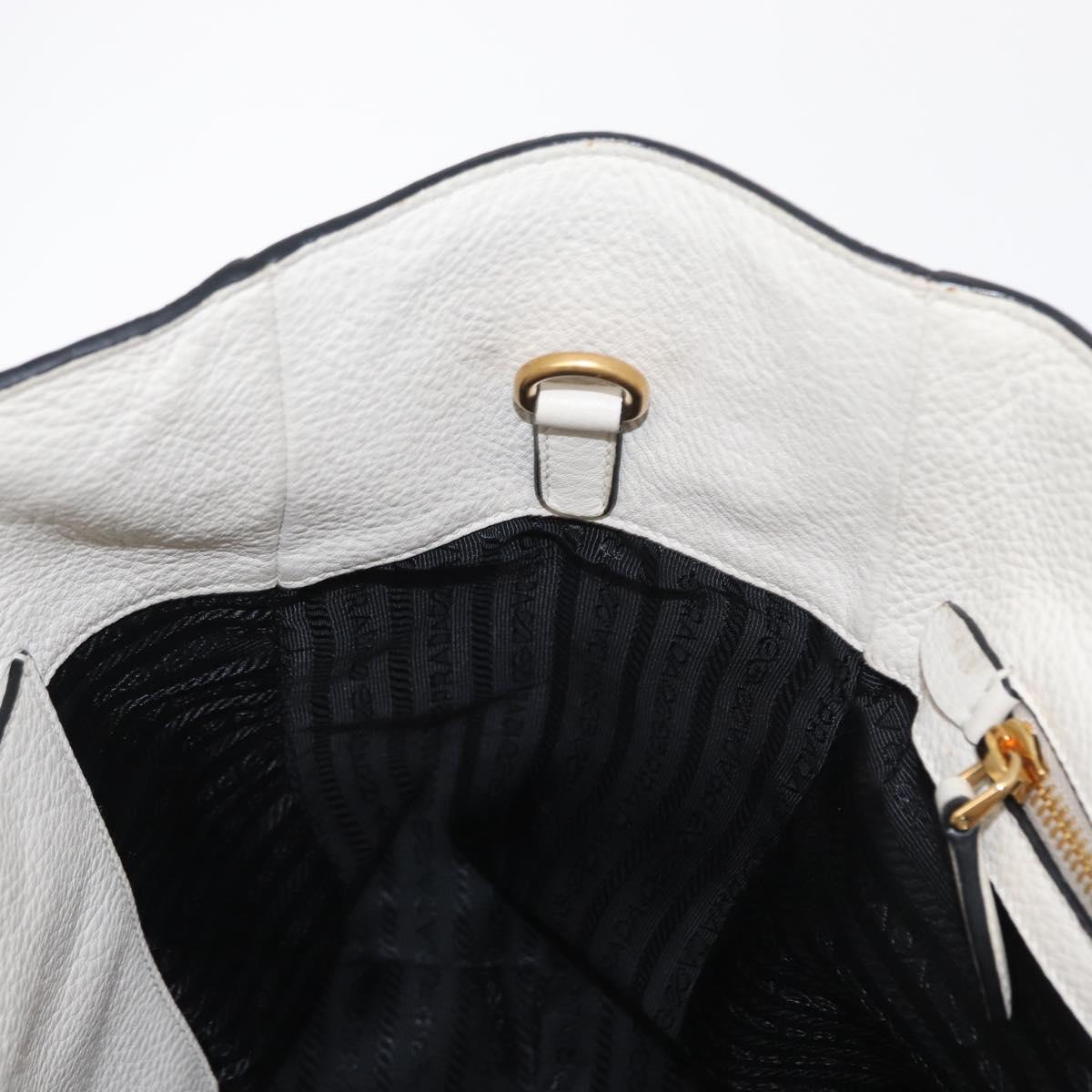 PRADA Hand Bag Leather White Gold Auth ka2014