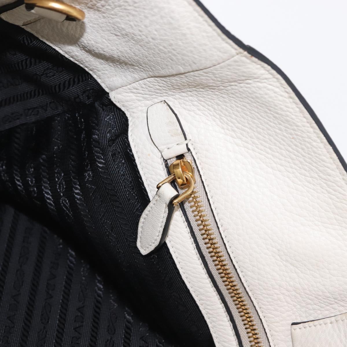 PRADA Hand Bag Leather White Gold Auth ka2014