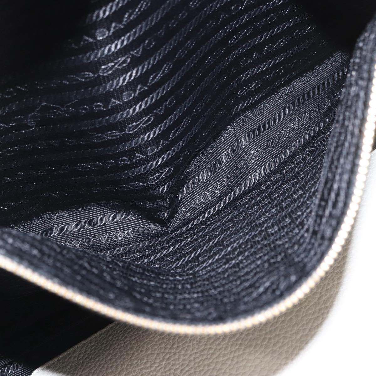 PRADA Hand Bag Leather White Gold Auth ka2014