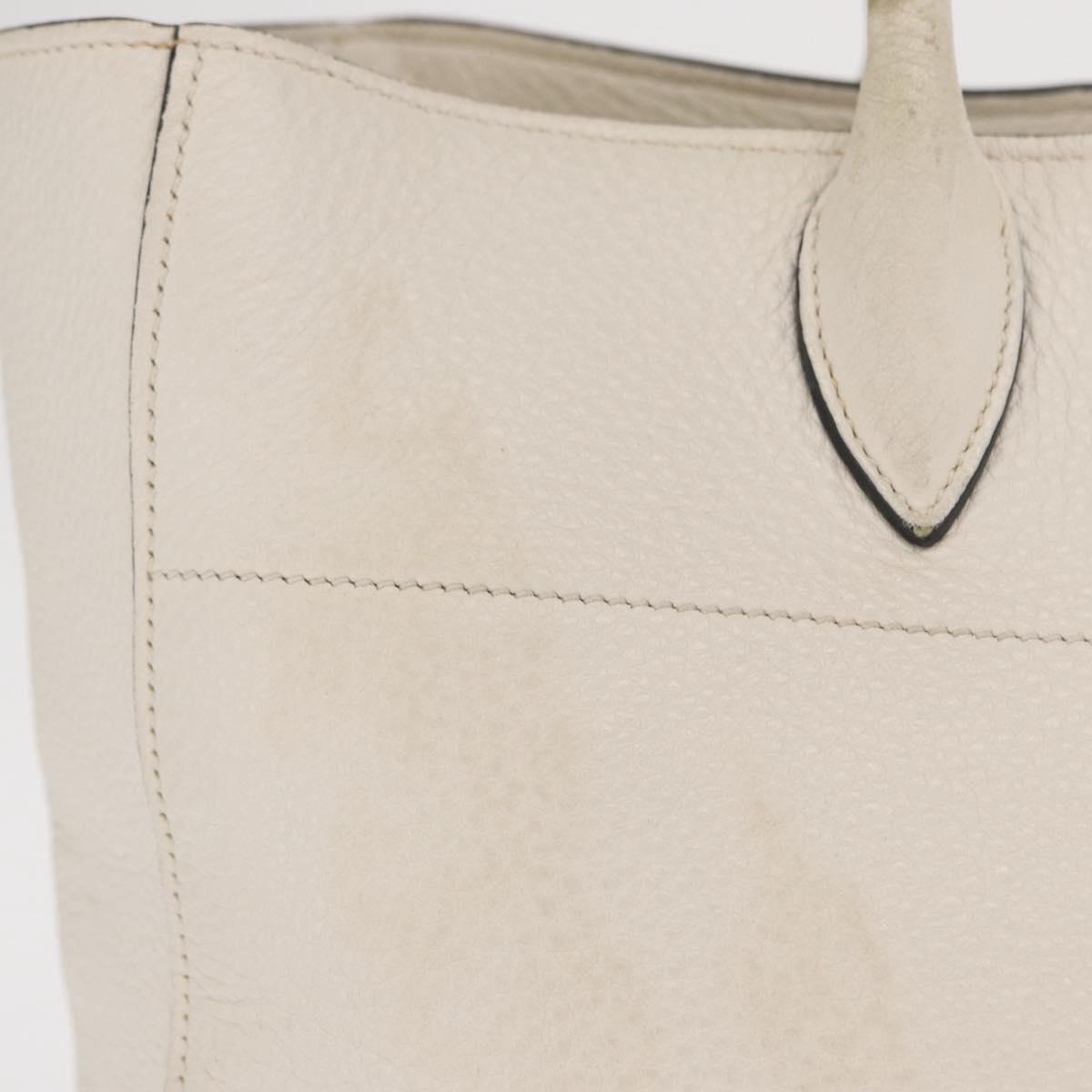 PRADA Hand Bag Leather White Gold Auth ka2014