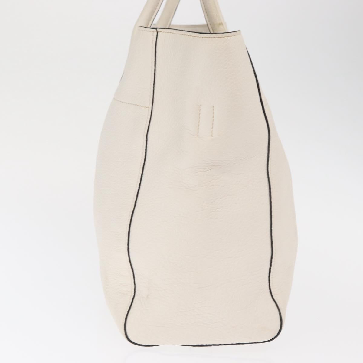 PRADA Hand Bag Leather White Gold Auth ka2014