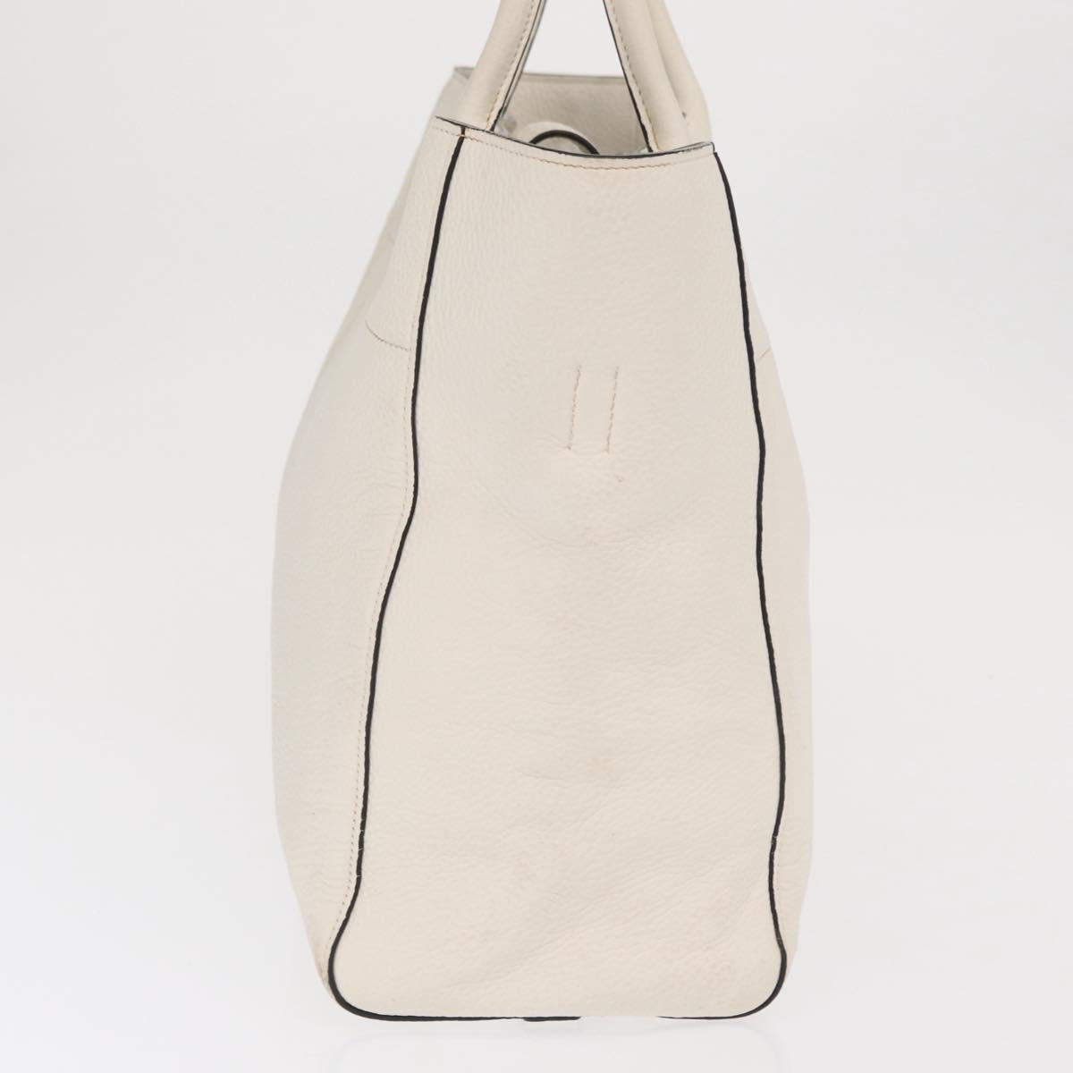 PRADA Hand Bag Leather White Gold Auth ka2014