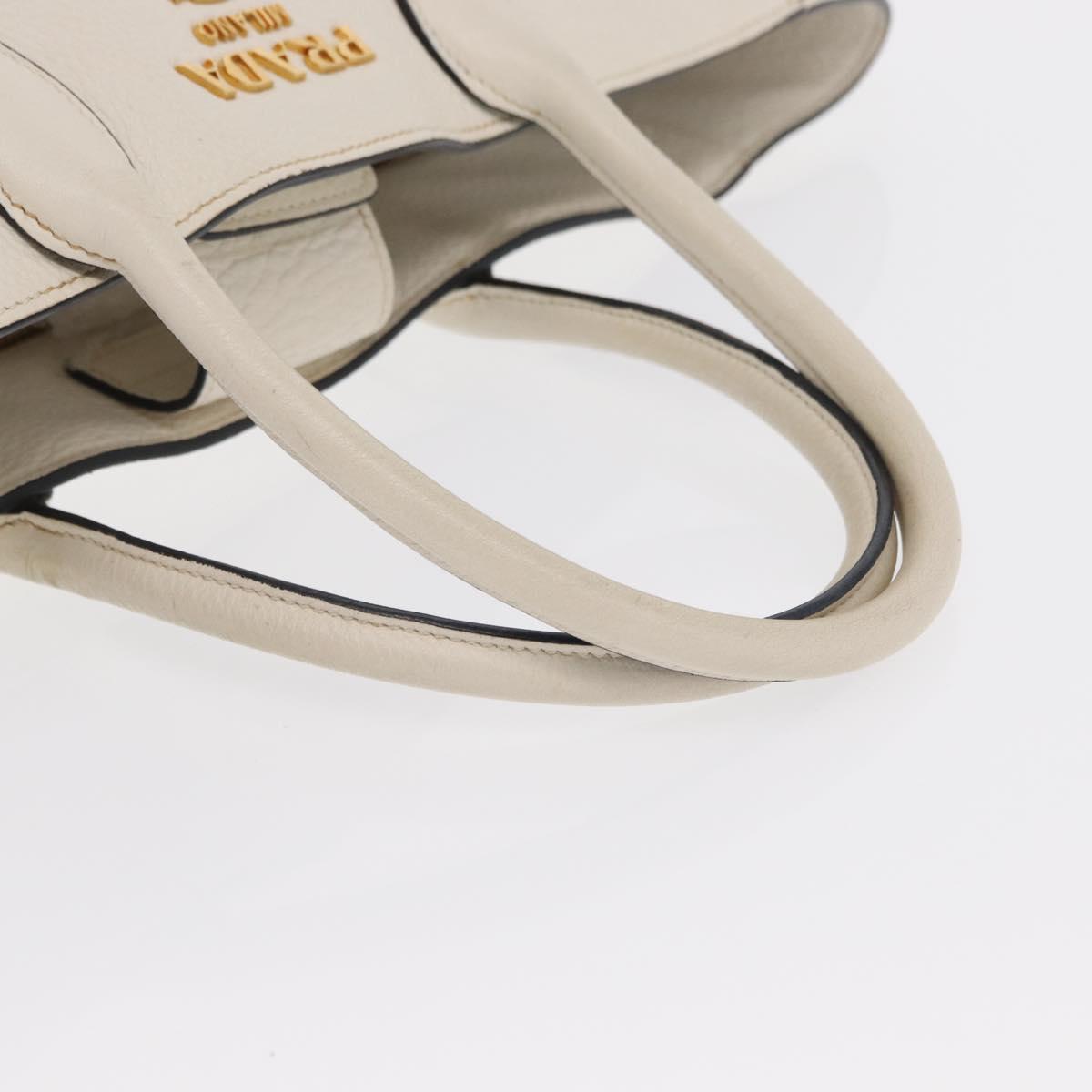 PRADA Hand Bag Leather White Gold Auth ka2014
