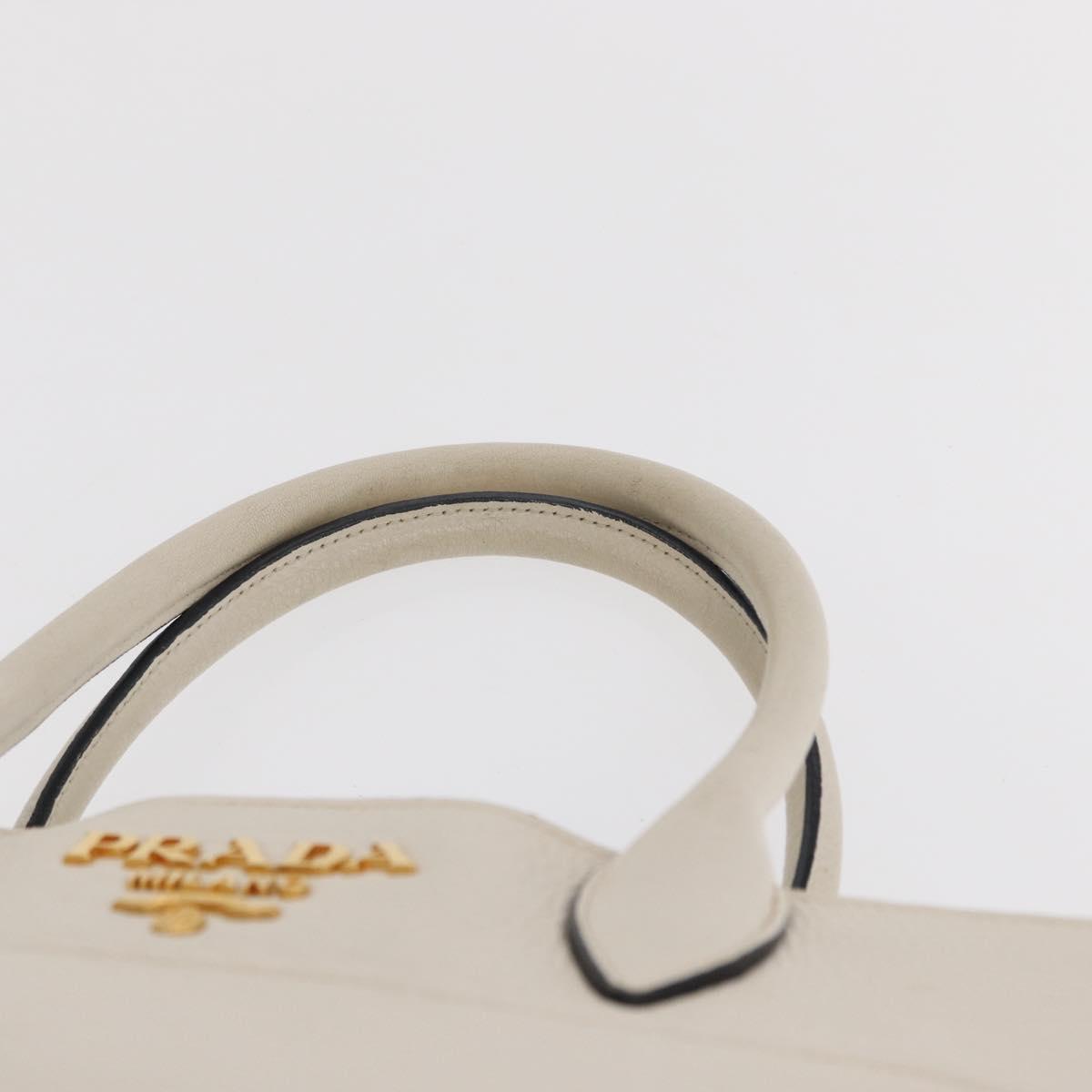 PRADA Hand Bag Leather White Gold Auth ka2014