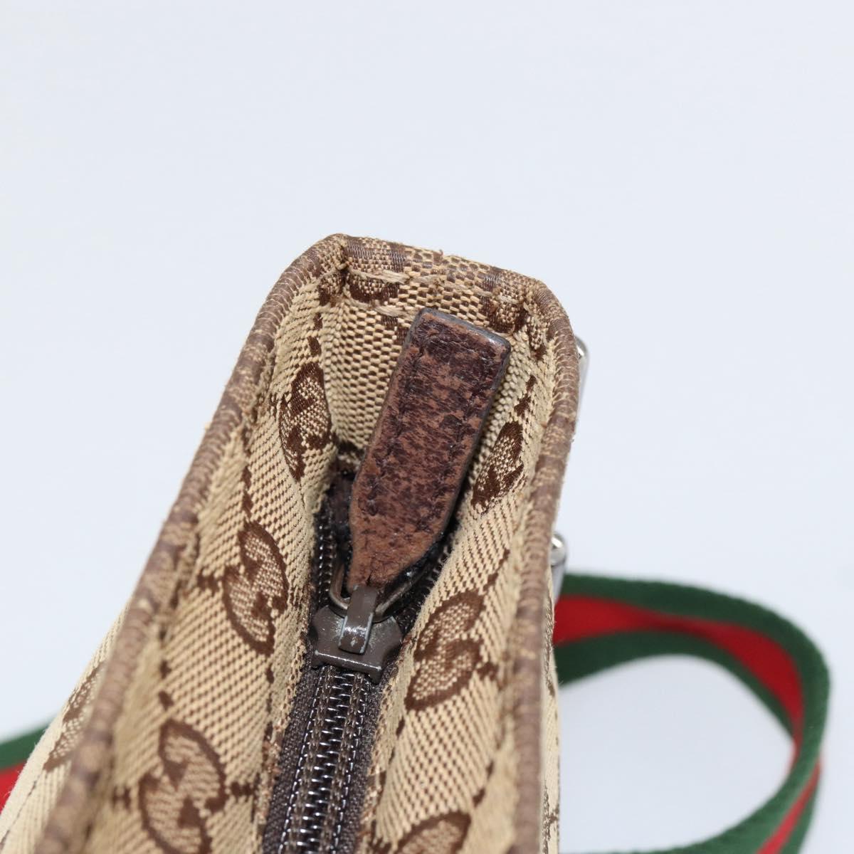 GUCCI GG Canvas Sherry Line Shoulder Bag Beige Silver 189749 Auth ka202