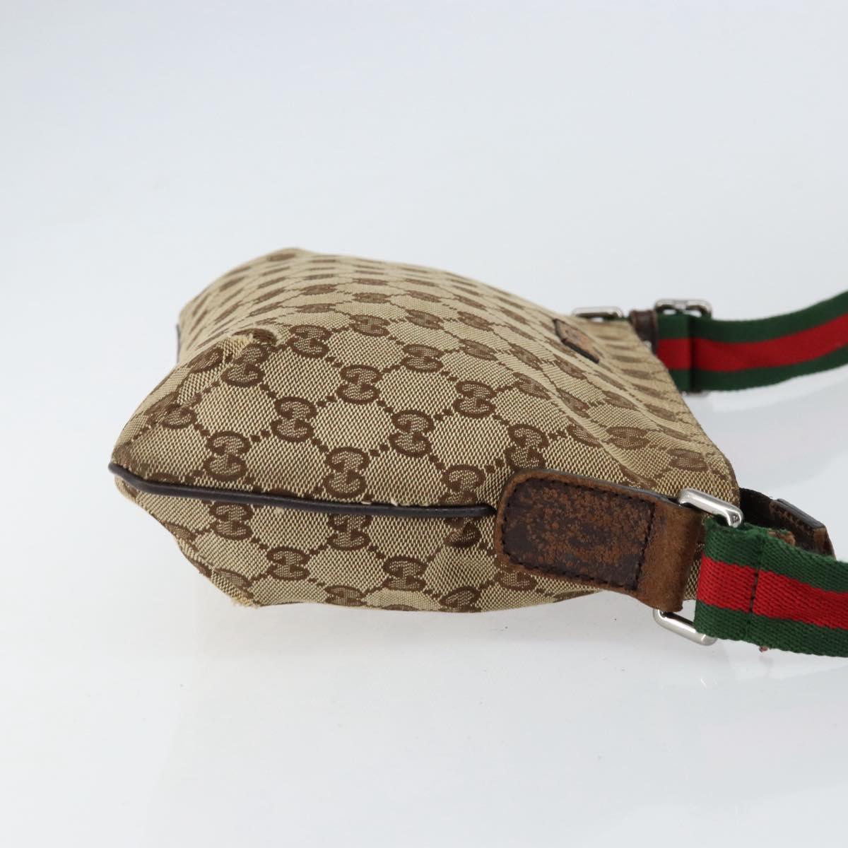 GUCCI GG Canvas Sherry Line Shoulder Bag Beige Silver 189749 Auth ka202