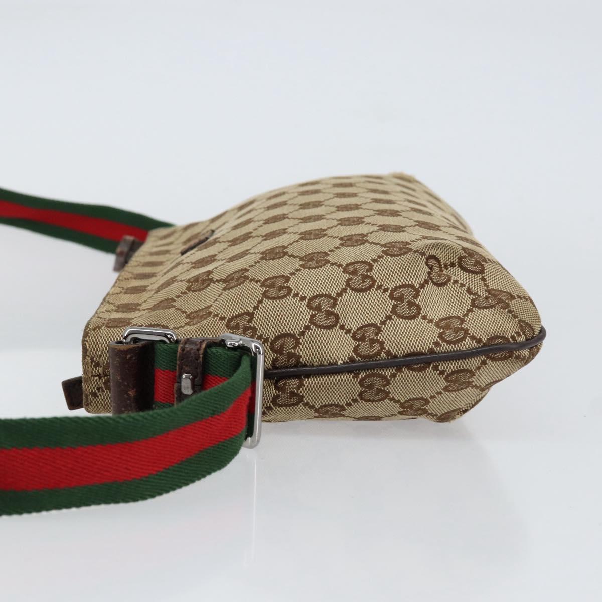 GUCCI GG Canvas Sherry Line Shoulder Bag Beige Silver 189749 Auth ka202