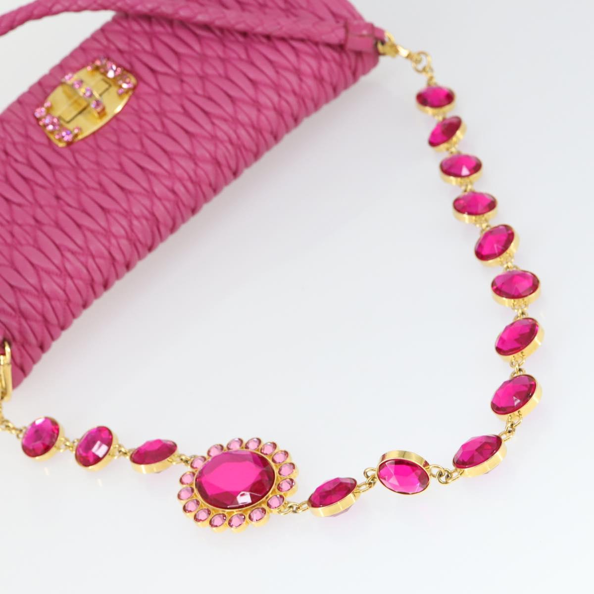 Miu Miu Matelasse Chain Shoulder Bag Leather 2way Pink Gold Auth ka2027V