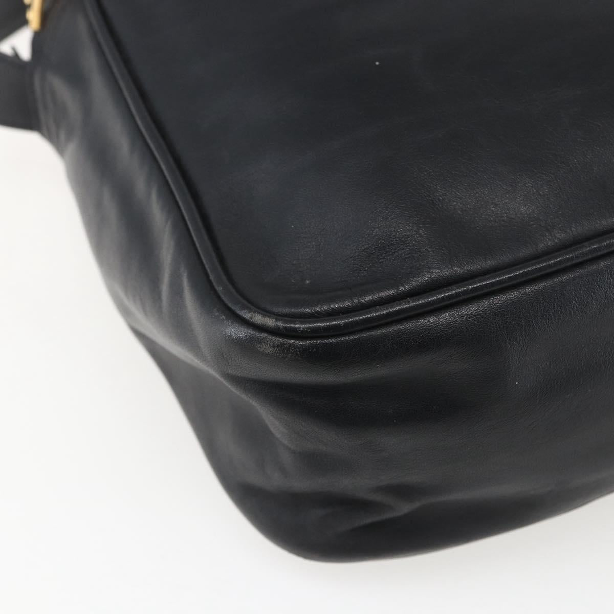 LOEWE Anagram Shoulder Bag Leather Black Gold Auth ka2028