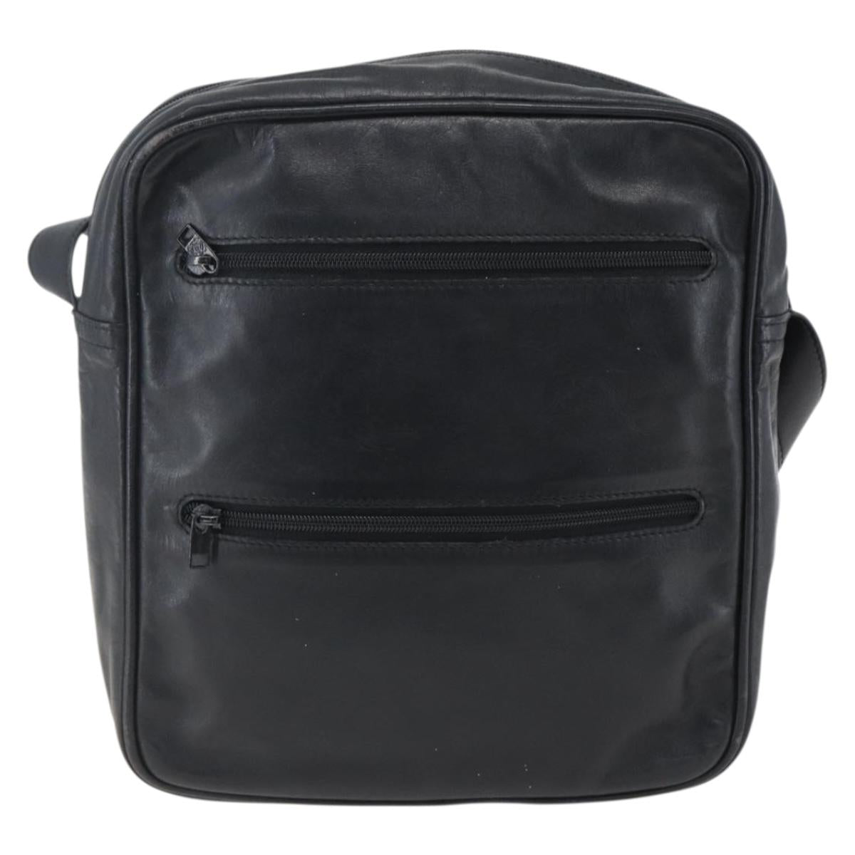 LOEWE Anagram Shoulder Bag Leather Black Gold Auth ka2028
