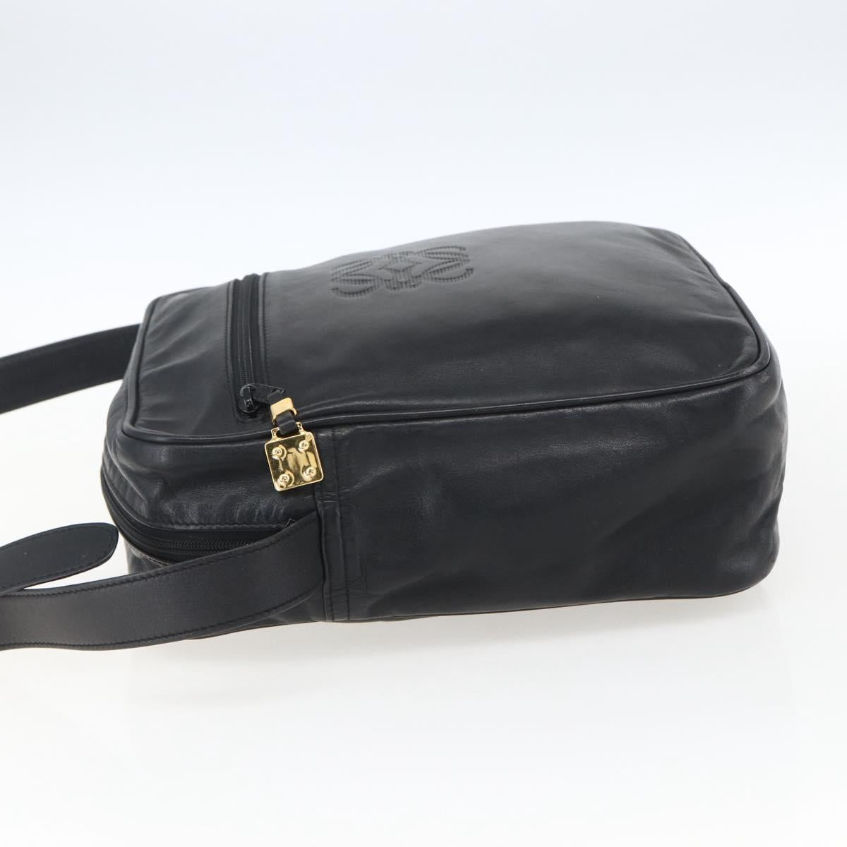 LOEWE Anagram Shoulder Bag Leather Black Gold Auth ka2028