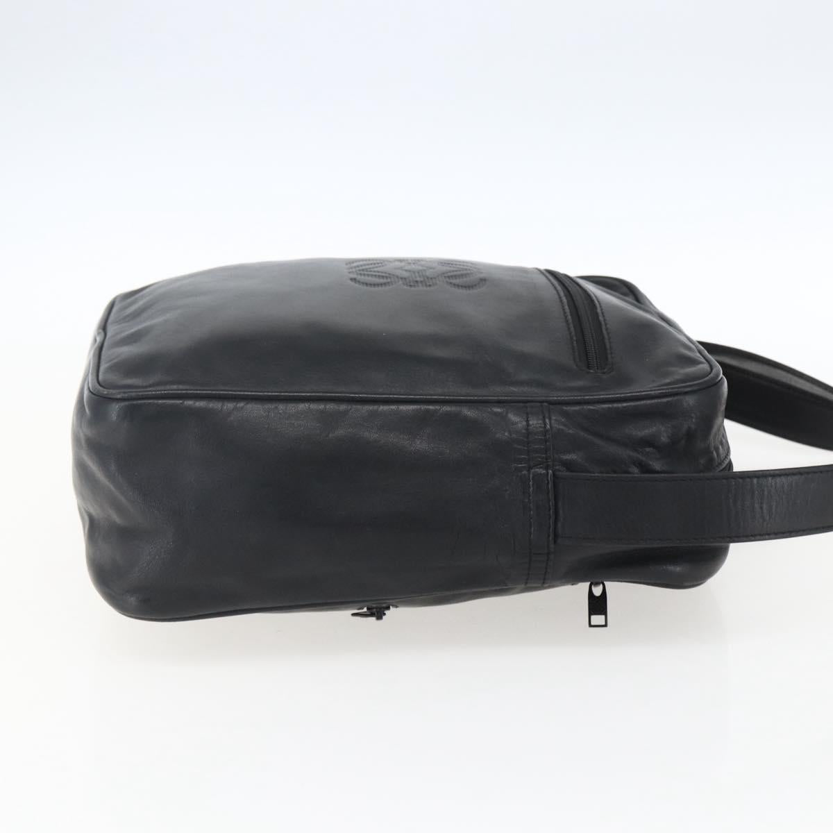 LOEWE Anagram Shoulder Bag Leather Black Gold Auth ka2028