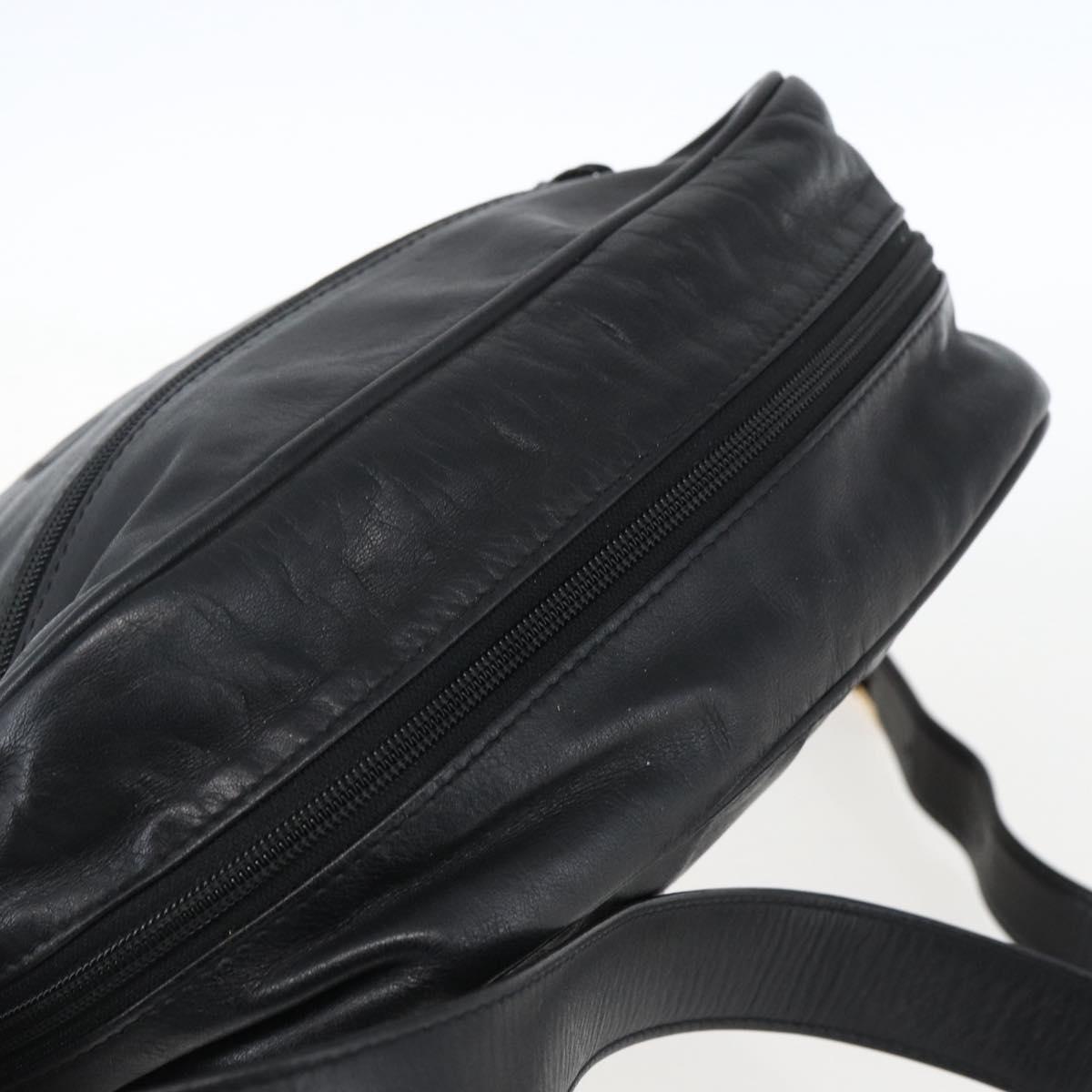 LOEWE Anagram Shoulder Bag Leather Black Gold Auth ka2028