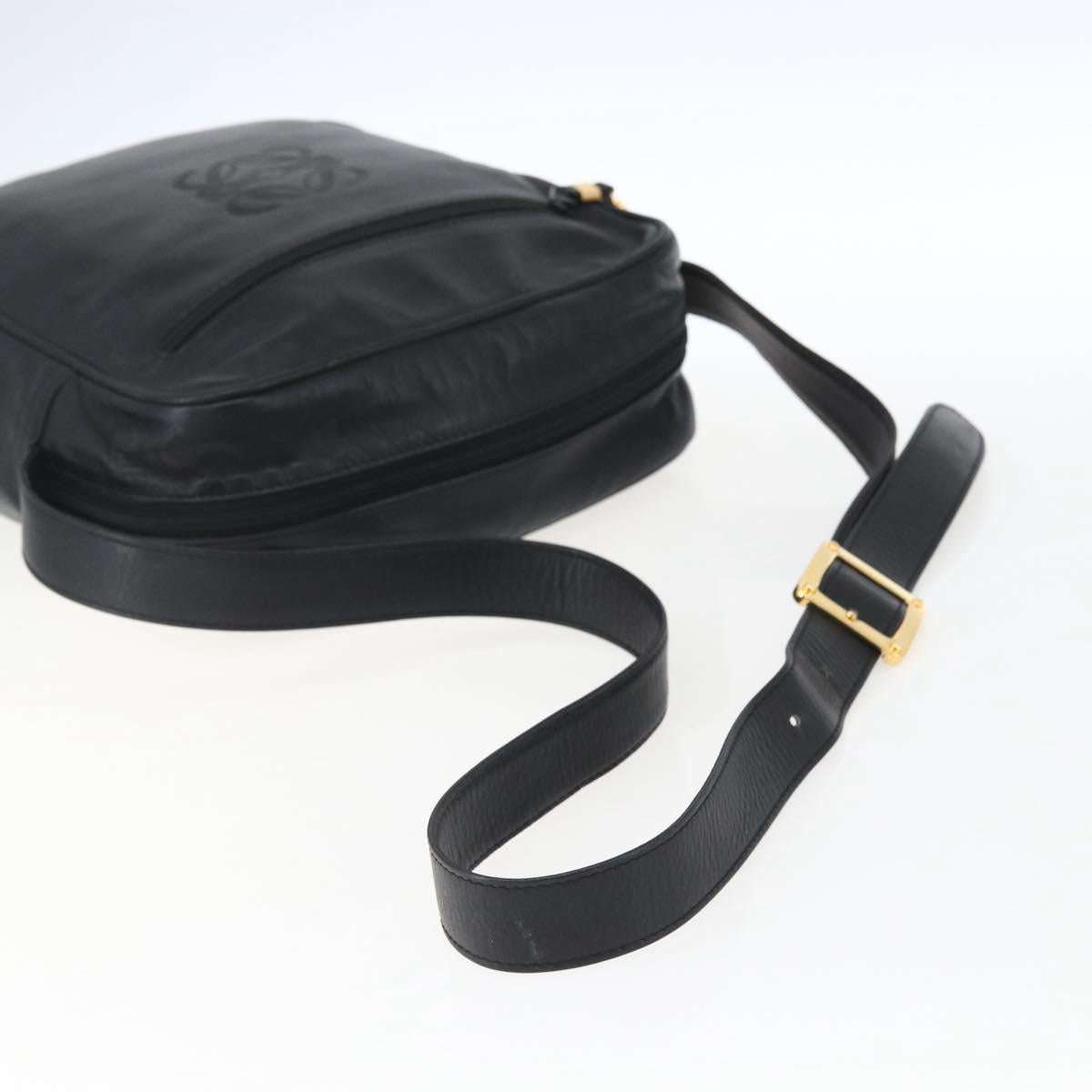LOEWE Anagram Shoulder Bag Leather Black Gold Auth ka2028