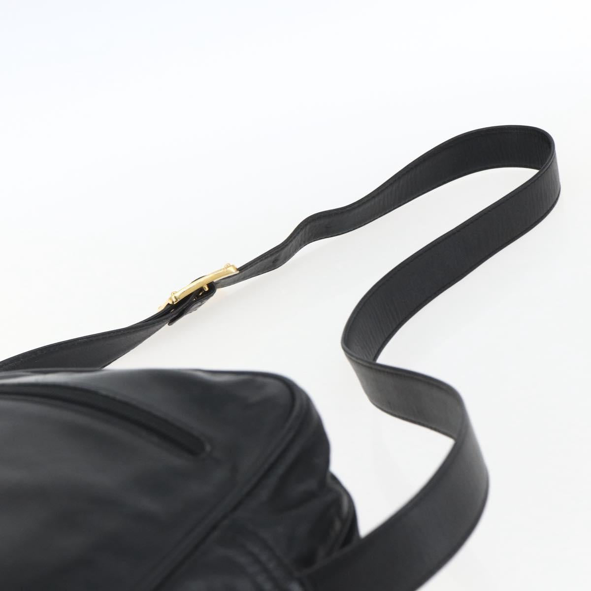 LOEWE Anagram Shoulder Bag Leather Black Gold Auth ka2028