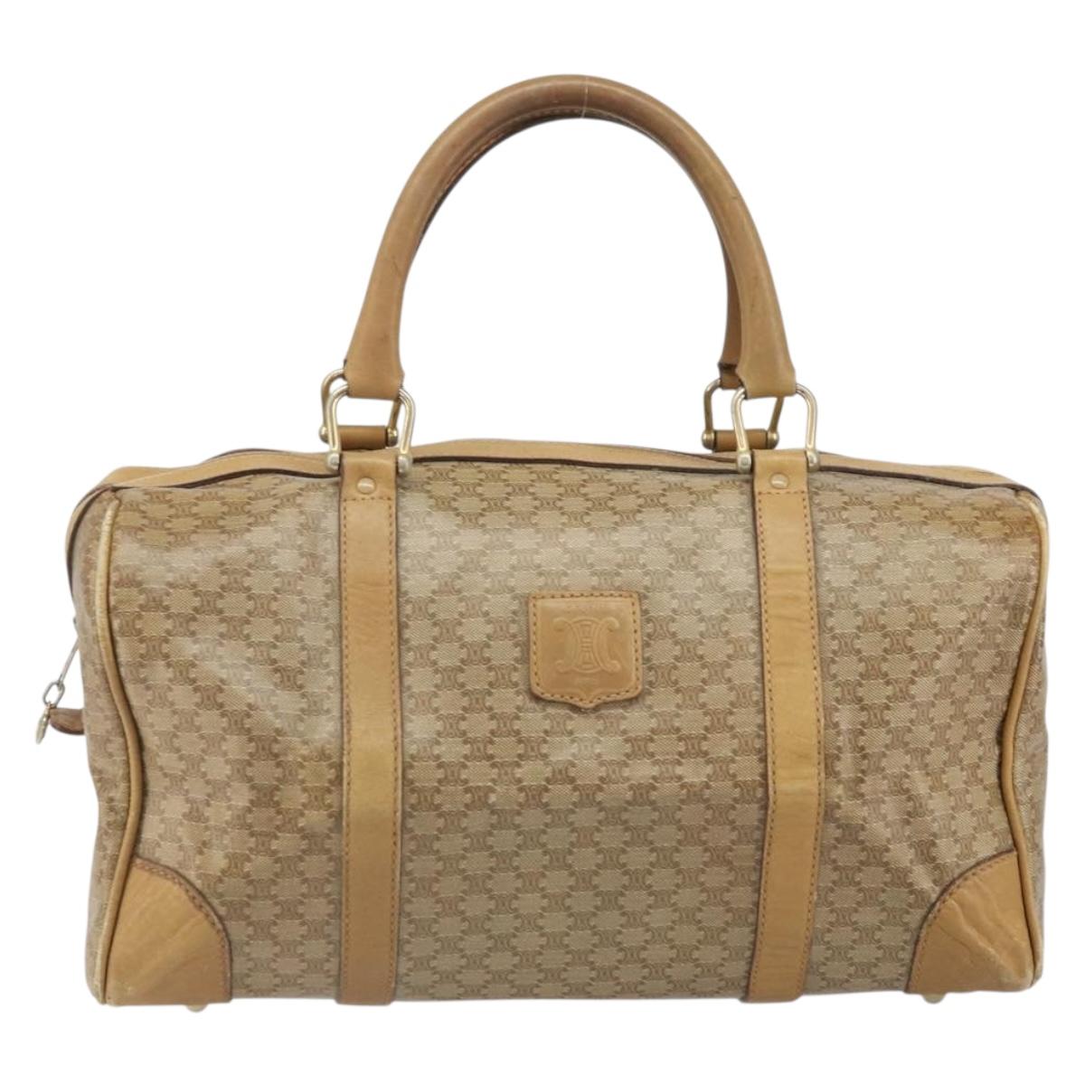 CELINE Macadam Canvas Hand Bag PVC Beige Silver Auth ka2034