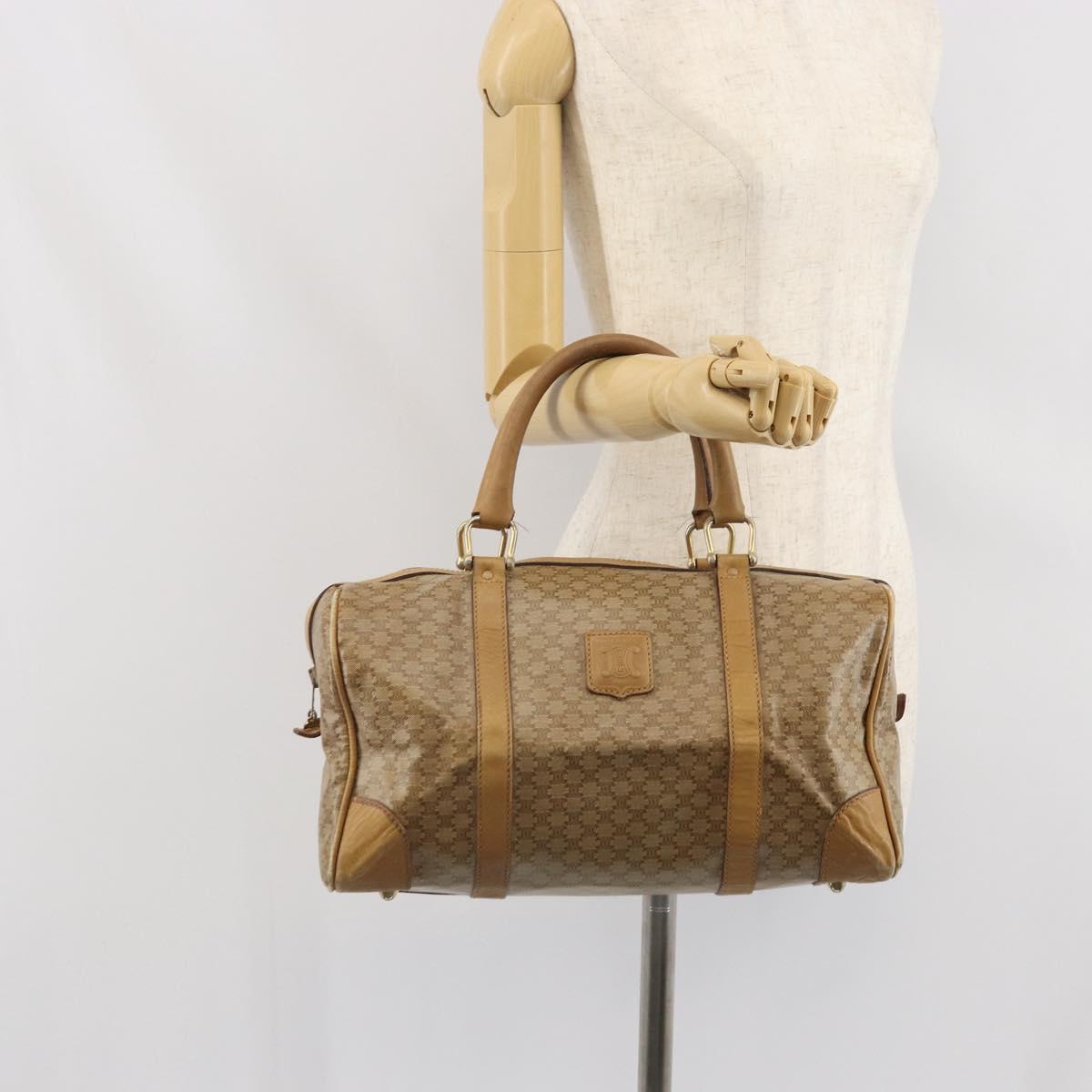 CELINE Macadam Canvas Hand Bag PVC Beige Silver Auth ka2034