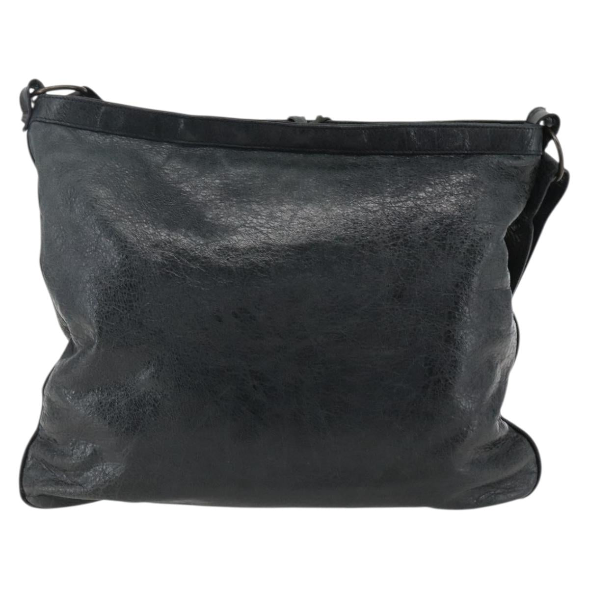 BALENCIAGA The Messenger Shoulder Bag Leather Black Auth ka2036