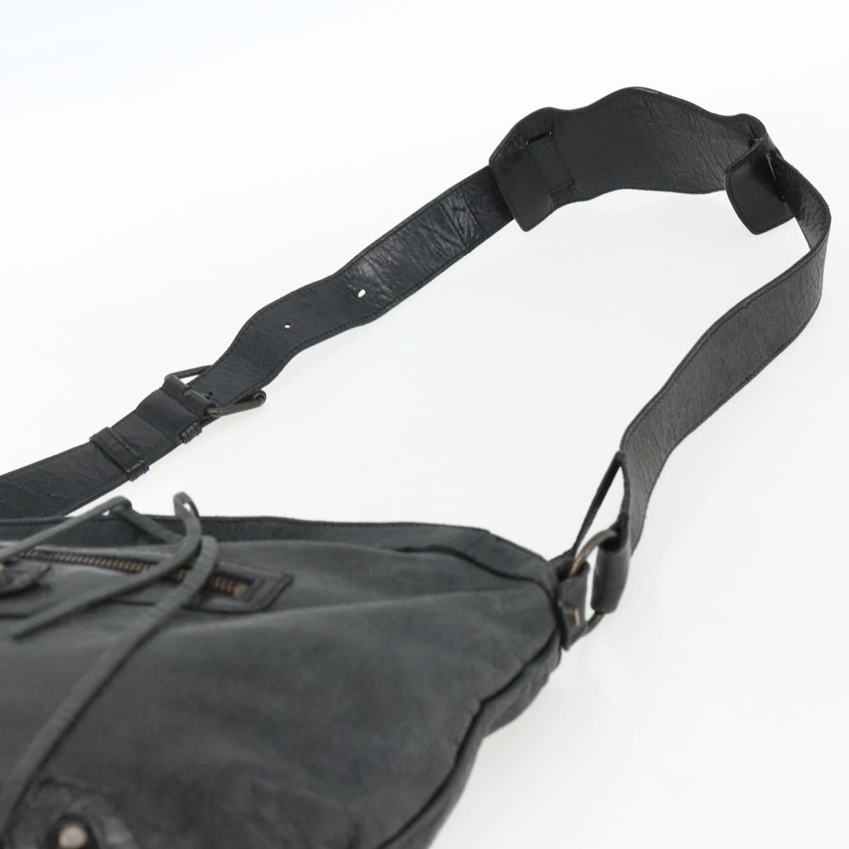 BALENCIAGA The Messenger Shoulder Bag Leather Black Auth ka2036